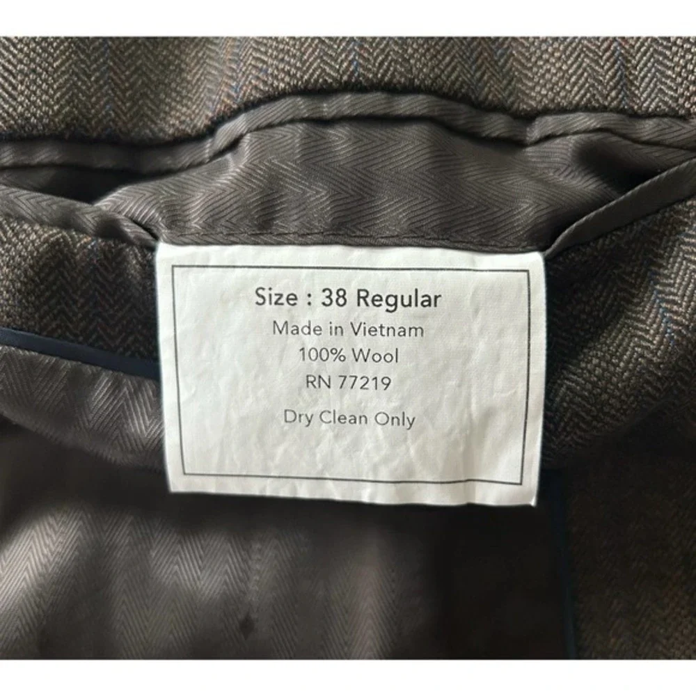 Joseph &‎ Feiss Size 38R 100% Wool Blazer Brown Herringbone Pinstripe